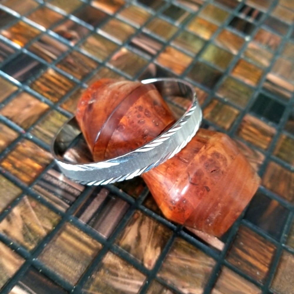 VINTAGE MONET Silver-tone Etched Bangle Bracelet. Signed.